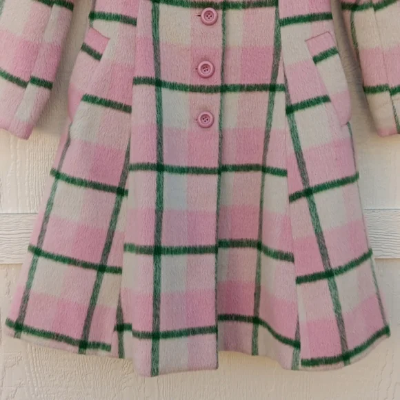 Hell bunny Millicent retro pink & green plaid peacoat womens sz small - Picture 4 of 15
